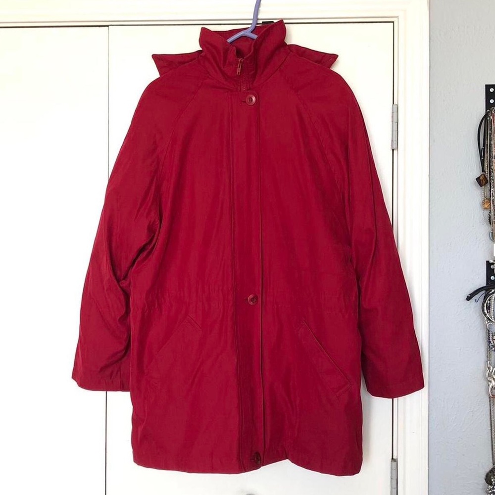 Vintage London Fog red winter parka coat with detachable hood